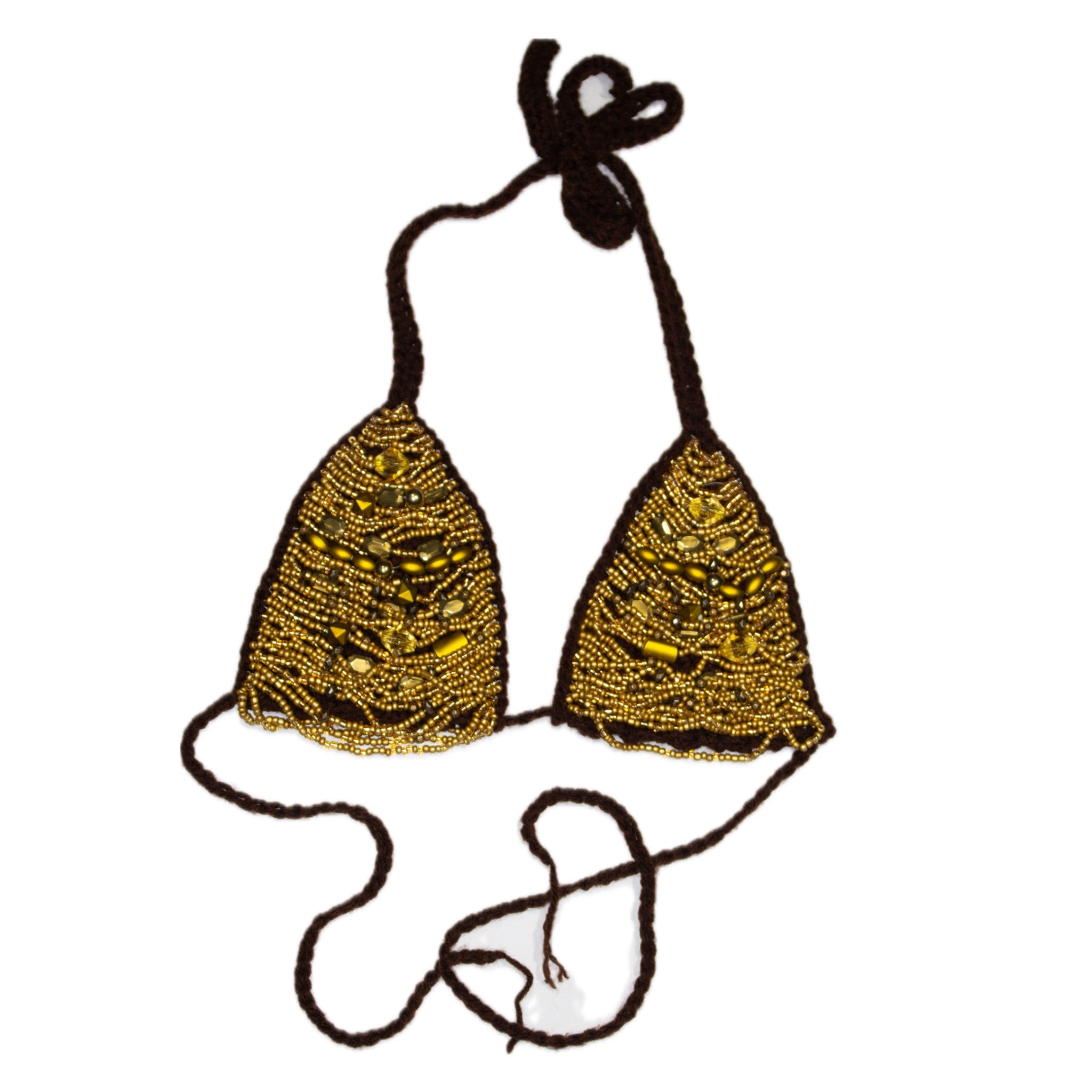 Brown Beaded Bikini Top