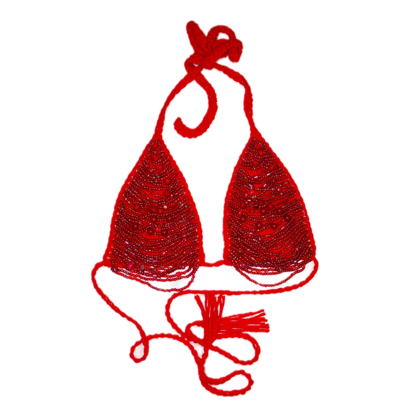 Red Beaded Bikini Top