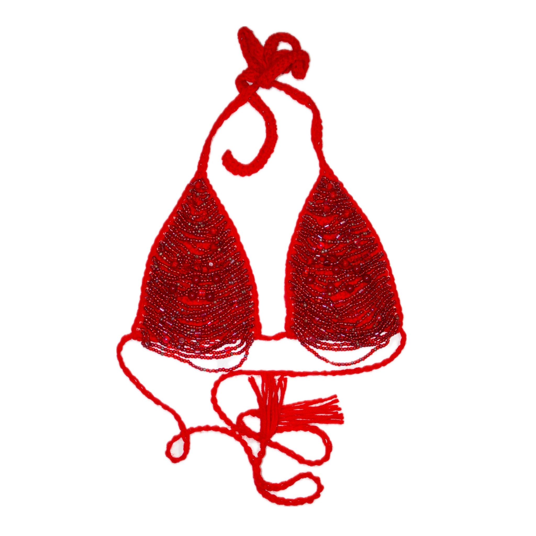 Red Beaded Bikini Top