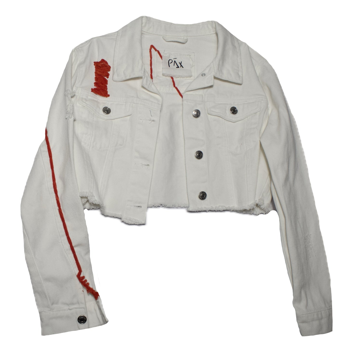 pāx reworked white denim cropped jacket